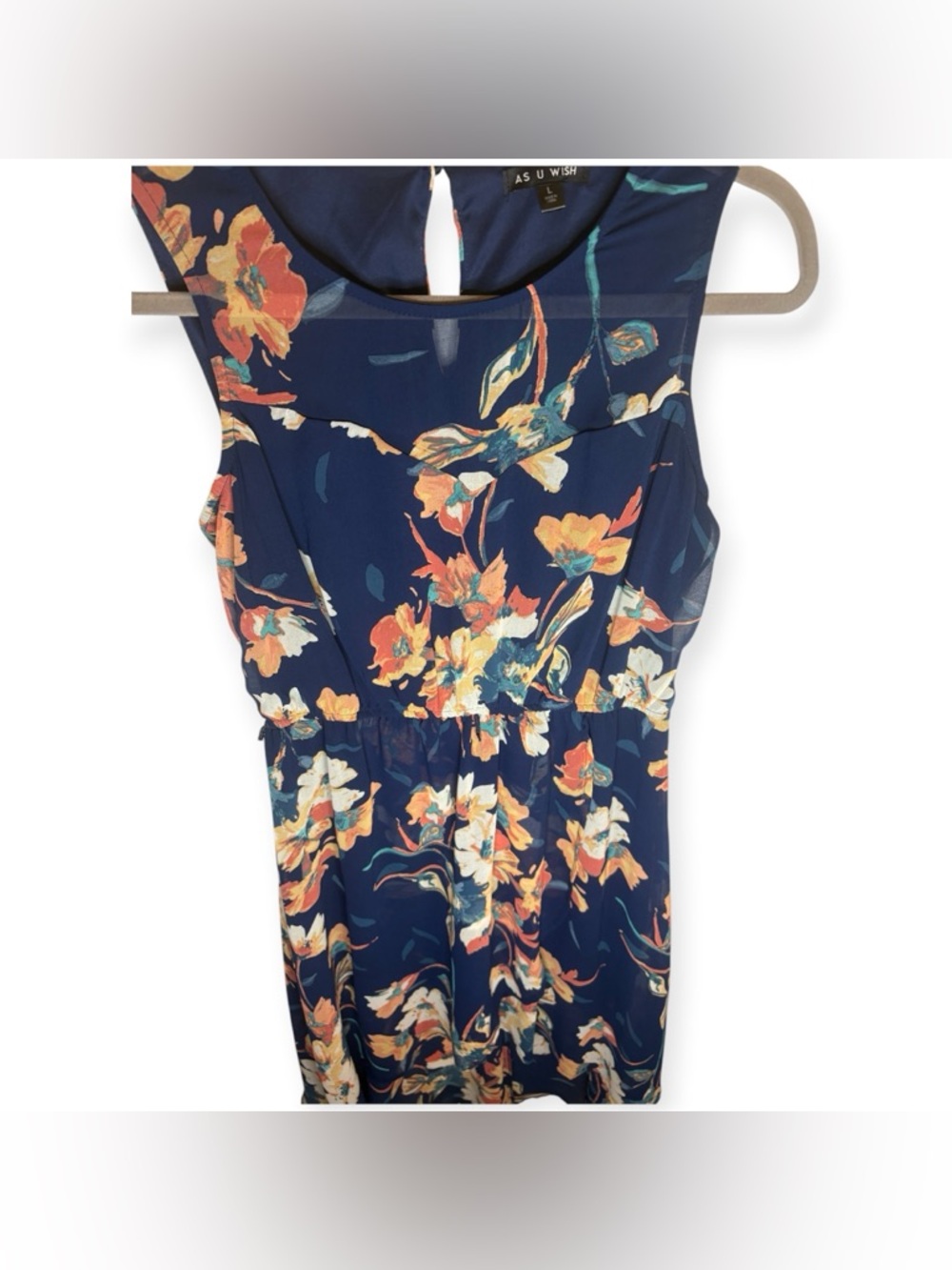 Navy Floral High-Low Sleeveless Dress - Picture 6 of 9